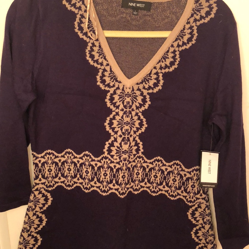 NWT Purple/Beige V neck sweater dress